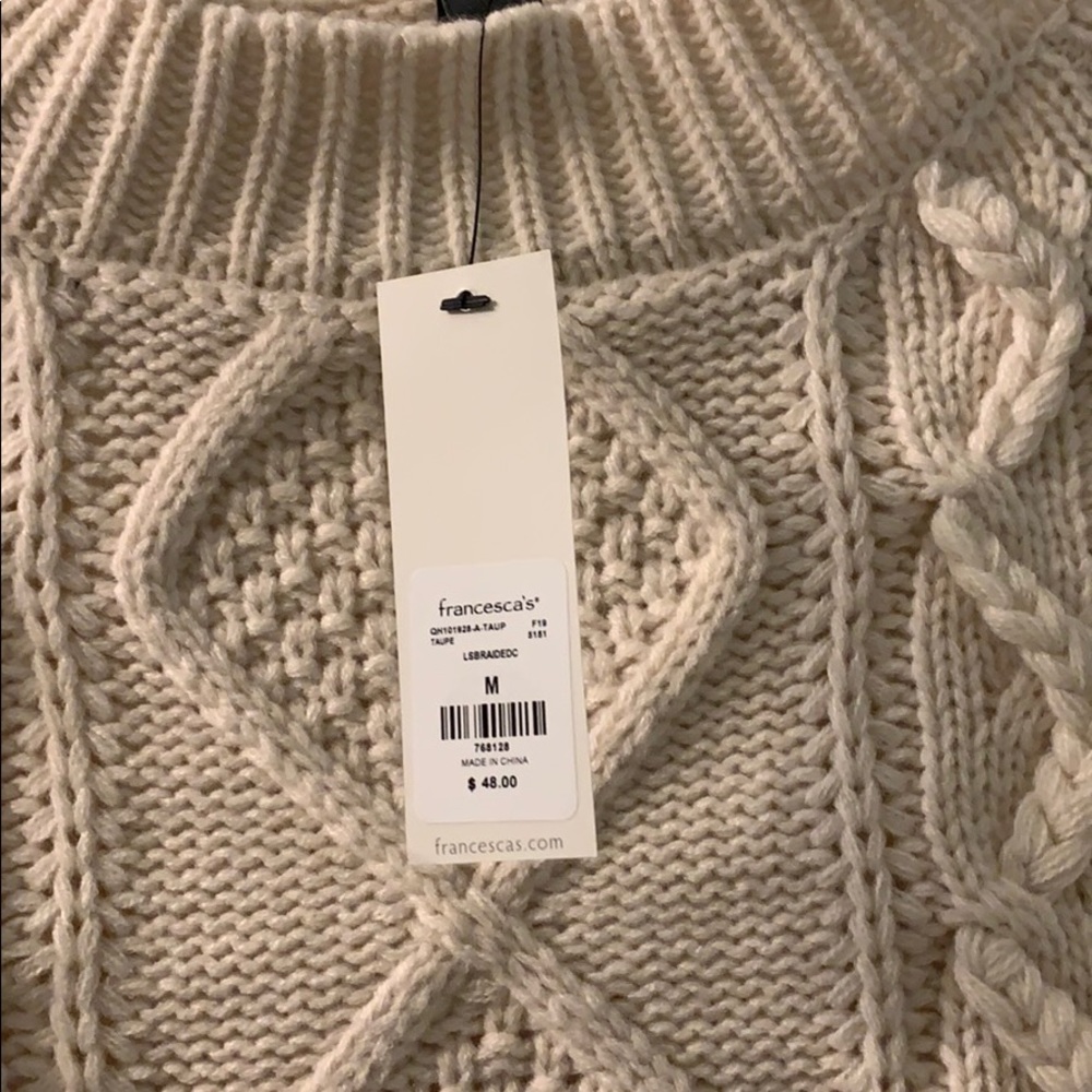 Taupe Braided Cable Sweater - Picture 2 of 5